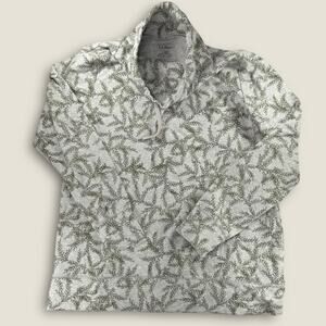 L.L.Bean Womens L Tunic Pullover Cowl Neck Green Pine Print